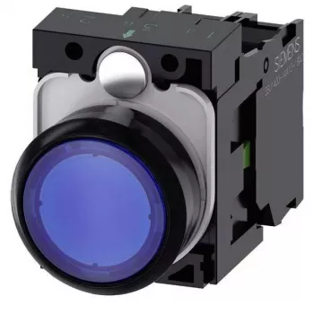 Siemens SIRIUS ACT Leuchtmelder-Drucktaster Komplettgerät, Kunststoff, Blau, 1NO+1NC, 24V AC/DC LED 3SU1102-0AB50-1BA0