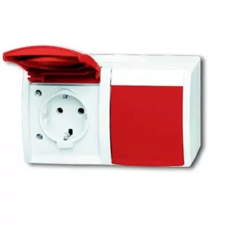 Busch-Jaeger SCHUKO Doppelsteckdose mit rotem Klappdeckel, horizontal, 16 A, Unterputz