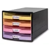 HAN IMPULS Schubladenbox, 4 offene Schubladen, Schwarz/Pastell, Polystyrol, bis DIN C4 1013-139