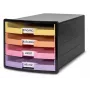 HAN IMPULS Schubladenbox, 4 offene Schubladen, Schwarz/Pastell, Polystyrol, bis DIN C4 1013-139