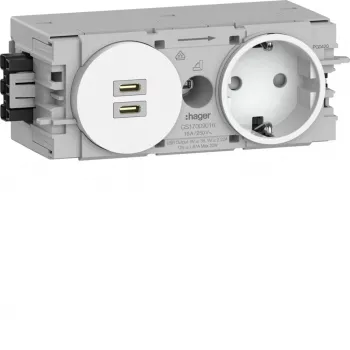 Hager Winsta Unterputz-SCHUKO-Steckdose mit 2x USB-C PD 20W Ladegerät, Reinweiß GS17009016