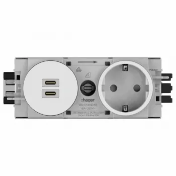 Hager Winsta Unterputz-SCHUKO-Steckdose mit 2x USB-C PD 20W Ladegerät, Reinweiß GS17009016
