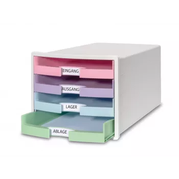 HAN IMPULS Schubladenbox DIN A4, 4 Schubladen, Rosa/Lila/Blau/Grün 1013-129D