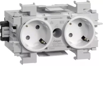 HAGER GS20119016 2-fach Steckdose 45° invertiert mit Frontverriegelung, Grau