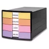 HAN IMPULS Schubladenbox, 4 Schubladen, Schwarz/Pastell, Polystyrol, für DIN C4 1012-139
