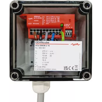 DEHN DEHNcube EMOB Typ 2 Überspannungsschutzgerät für AC-Ladepunkte der E-Mobilität, 2-polig, 230 V, 40 kA, IP65, M25 Kabelverschraubung 900901