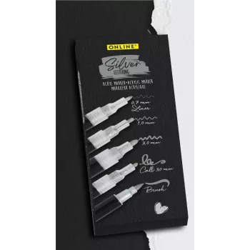ONLINE Silver Lettering Acrylmarker-Set, Silber, 5 Stück (18518)