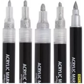 ONLINE Silver Lettering Acrylmarker-Set, Silber, 5 Stück (18518)