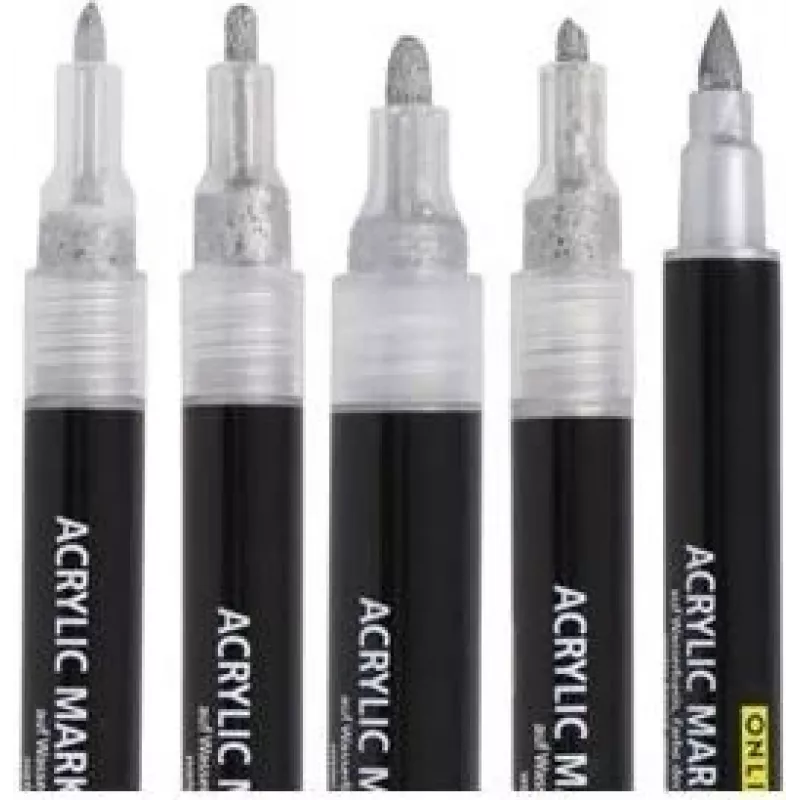 ONLINE Silver Lettering Acrylmarker-Set, Silber, 5 Stück (18518)