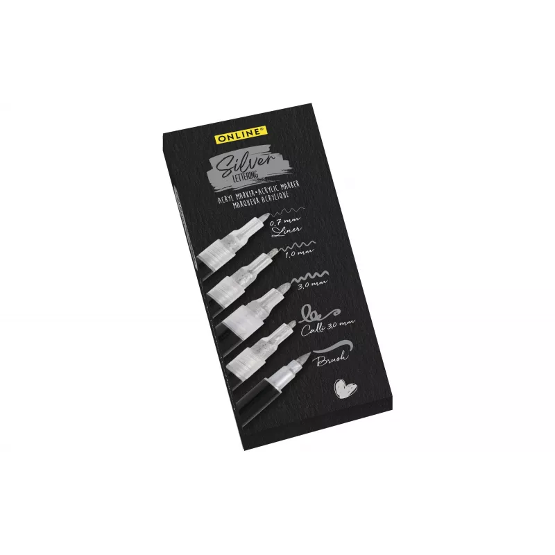 ONLINE Silver Lettering Acrylmarker-Set, Silber, 5 Stück (18518)