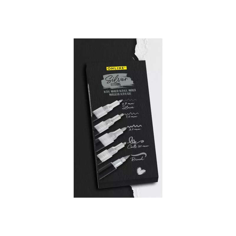 ONLINE Silver Lettering Acrylmarker-Set, Silber, 5 Stück (18518)