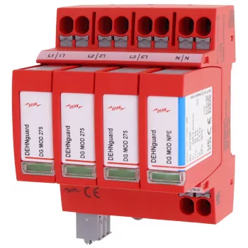 DEHN DEHNguard MP TT 275 FM Typ 2 Überspannungsableiter, 4-polig, 275 V AC, DIN-Schienen-Montage, mit Fernmeldekontakt 942315