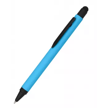 ONLINE SCHREIBGERÄTE ALU Stylus Kugelschreiber Blau, Drehmechanik, Mittlere Spitze, Integrierter Stylus für kapazitive Touchscreens 32118/3D
