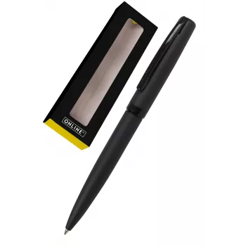 ONLINE SCHREIBGERÄTE Eleganza Kugelschreiber, schwarzes Gehäuse, blaue Tinte, Drehmechanismus, Metall, Glanzlack 34752
