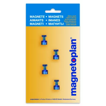Magnetoplan Magnetischer Memo-Halter, Blau, 4 Stück, Hält bis zu 9 DIN A4 Blätter 1666114