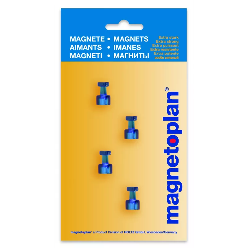 Magnetoplan Magnetischer Memo-Halter, Blau, 4 Stück, Hält bis zu 9 DIN A4 Blätter 1666114