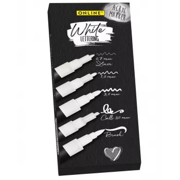 ONLINE SCHREIBGERÄTE Weiße Lettering Acrylmarker-Set, Weiß, 5 Stifte (18511)