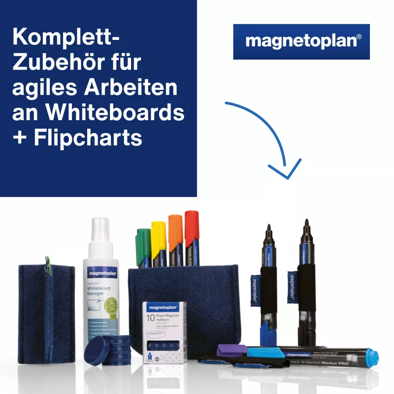 MAGNETOPLAN HOLTZ Whiteboard Essentials Kit Blau - Radierer & Magnetische Ablage (1230914)