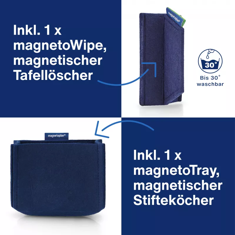 MAGNETOPLAN HOLTZ Whiteboard Essentials Kit Blau - Radierer & Magnetische Ablage (1230914)