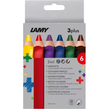 LAMY 3plus Buntstifte, 6er-Set, Ergonomisch Dreieckig, Extra Dicke Bruchfeste Mine, Verschiedene Farben 1222002
