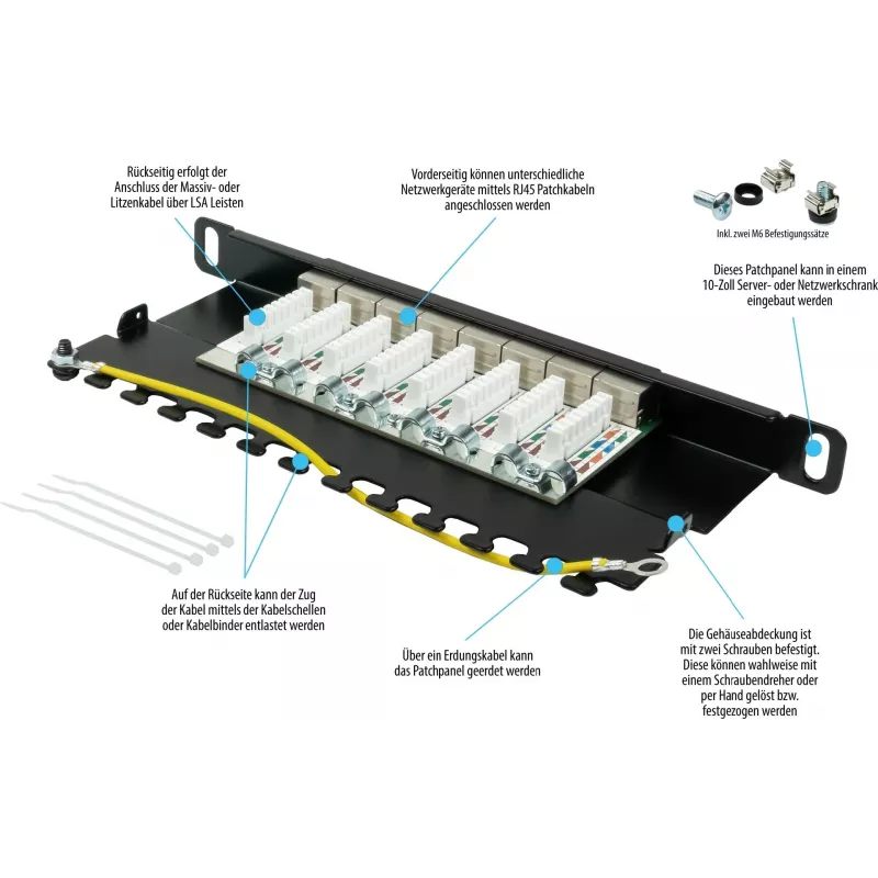 GoodConnections Alcasa GC-N0130 Cat6a geschirmtes RJ45 Keystone-Modul - 10GbE, 22-26 AWG, Schwarz