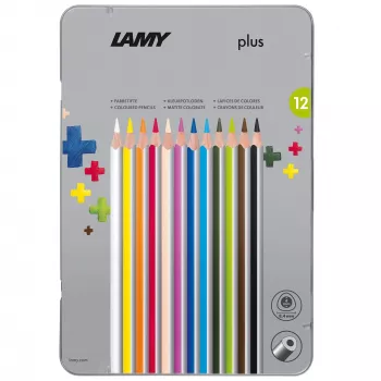 LAMY plus Dreieckige Buntstifte, 12-teiliges Metall-Etui, Ergonomische Dreiecksform, Matte Oberfläche, Bruchfeste Mine 1222009
