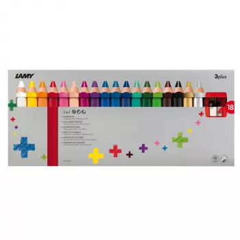 LAMY 3-in-1 Buntstifte 3plus, 18-teiliges Set im Kartonetui – Aquarell, Wachsmalstift und Buntstift in einem 1223549