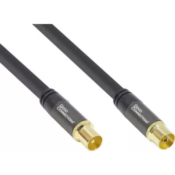 GoodConnections SmartFLEX Antennenkabel, IEC Koaxial Stecker auf Buchse, vergoldet, vierfach geschirmt, 120dB, Schwarz, 10m (GC-M2057)