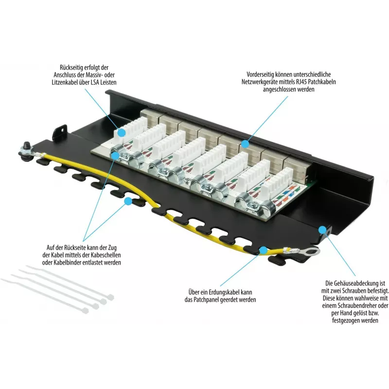 GoodConnections Alcasa GC-N0118 Cat.6a geschirmtes Keystone-Modul, werkzeugfrei, RJ45, 10G, Schwarz