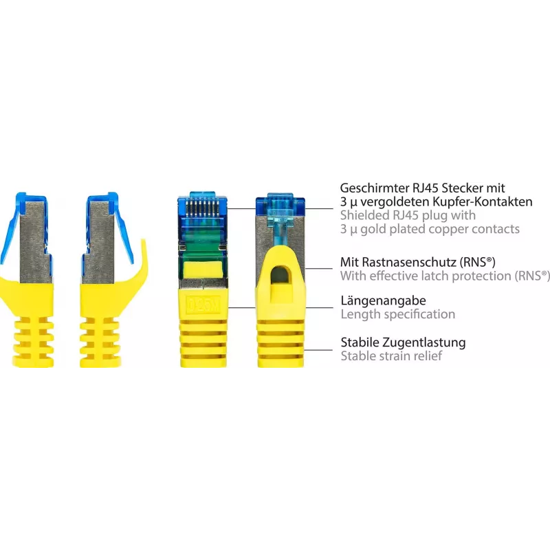 Good Connections RNS® Cat. 6A S/FTP Patchkabel mit Snagless Boot, halogenfrei, gelb, 20 m 8060-H200Y
