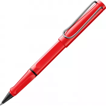 LAMY Safari Rollerball Stift Rot Hochglanz mit Metallclip und ergonomischem Griff, inklusive T 10 Tintenpatrone 1240183