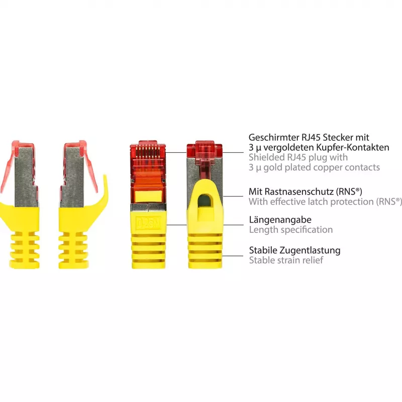 GoodConnections RNS® Cat. 6 S/FTP Patchkabel mit Snagless Boot, PiMF, PVC, 250 MHz, Gelb, 25 m 8060-250Y