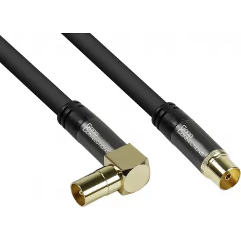 GoodConnections SmartFLEX SAT-Antennenkabel 7,5m – Gewinkelter IEC-Koaxialstecker auf Buchse, Vergoldet, Vierfach Geschirmt, 120dB, Schwarz (GC-M2076)