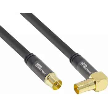 GoodConnections SAT-Antennenkabel SmartFLEX, IEC Koaxial-Winkelstecker auf Buchse, vergoldet, vierfach geschirmt, 120 dB Schirmung, Schwarz, 30 m (GC-M2080)