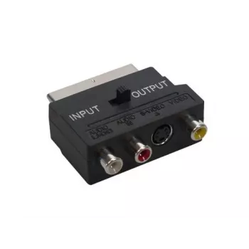 GoodConnections Alcasa 5525-3CU SCART auf 3x RCA + S-Video Adapter mit Richtungsschalter, Schwarz