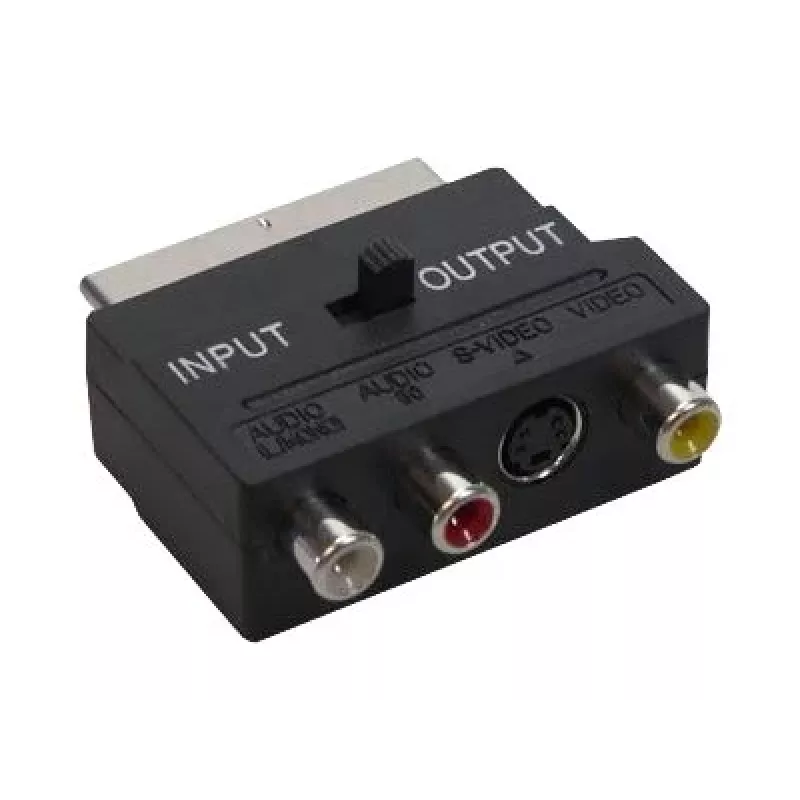 GoodConnections Alcasa 5525-3CU SCART auf 3x RCA + S-Video Adapter mit Richtungsschalter, Schwarz