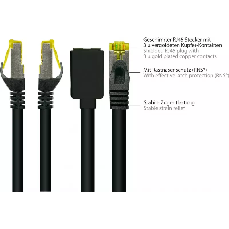GoodConnections Cat.7 S/FTP RJ45 Verlängerungskabel mit Rastnasenschutz, halogenfrei, 1m, Schwarz 8070VR-010S