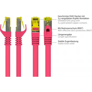 Good Connections Cat.7 S/FTP Patchkabel, RJ45, 40 m, Magenta, LSZH, 600 MHz, Snagless 8070R-400M