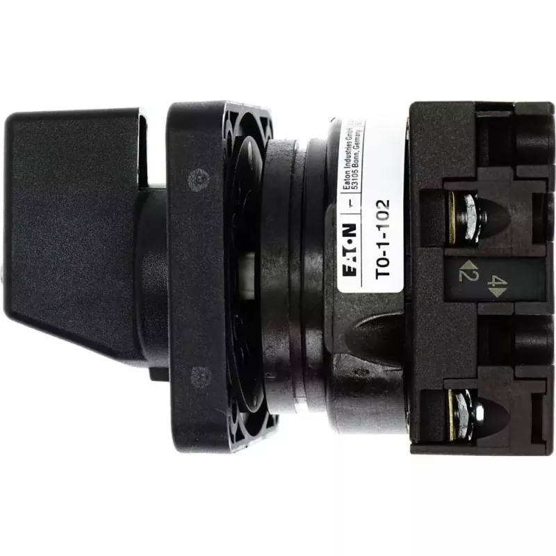 Eaton T0-1-102/E 2-poliger EIN-AUS-Kippschalter, 20A, IP65 Front, schwarzer Griff mit weißer Legendeplatte 088709