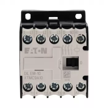 Eaton DILEM-10-G(12VDC) Mini-Schütz, 3-polig, 12 V DC Spule, 9 A AC-3, 1 NO Hilfskontakt, IP20, Schraubklemmen, DIN-Schienen-/Schraubmontage, Schwarz/Weiß 079594