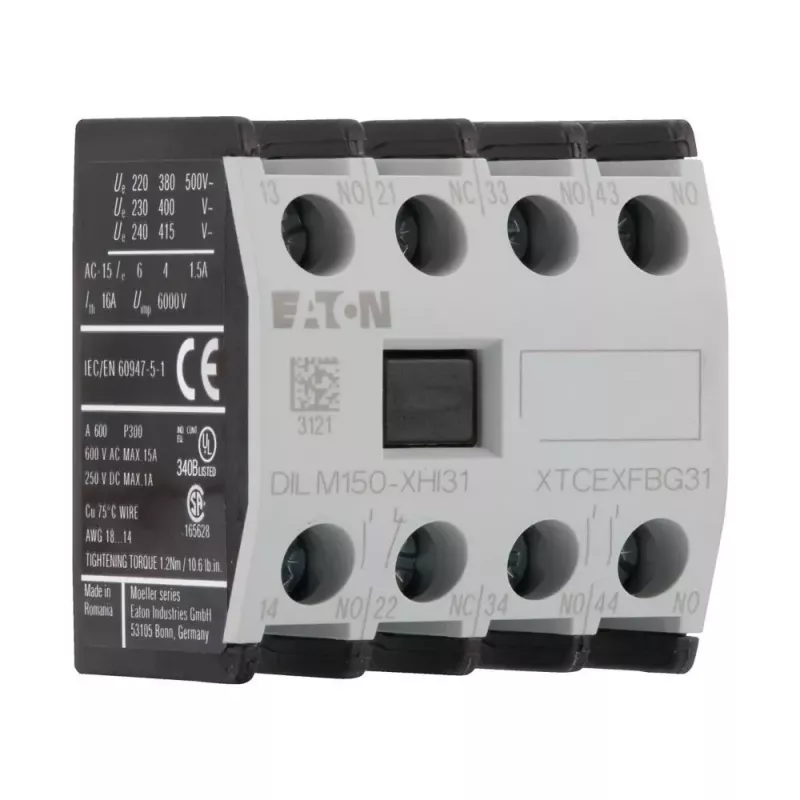 Eaton DILM150-XHI31 Hilfskontaktblock, 3NO+1NC, Frontmontage, Schraubklemmen 277949