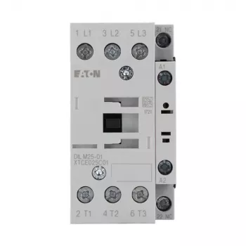 Eaton DILM25-01(RDC24) 3-poliger Schütz, 24 V DC Spule, 25 A AC-3, 1 NC Hilfskontakt, IP00, Schwarz/Weiß 277178