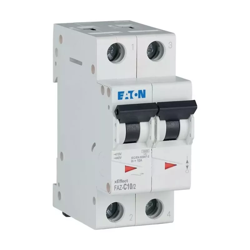Eaton FAZ-C10/2 Leitungsschutzschalter (MCB), 10 A, 2-polig, Typ C, 400 V AC, 10 kA 278756