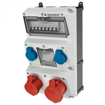MENNEKES AMAXX Steckdosenkombination, IP44, 32 A, 400 V, 2x CEE + 2x Schuko, FI-Schutzschalter 930080