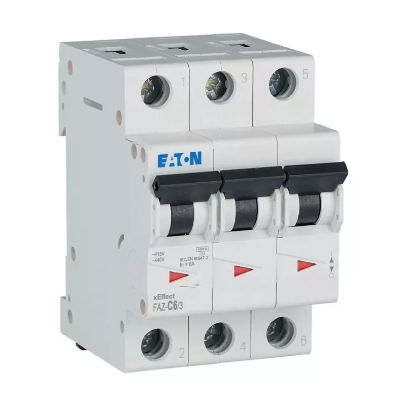 Eaton FAZ-C6/3 6 A 3-poliger Leitungsschutzschalter (MCB) mit C-Charakteristik, 6 kA 278867