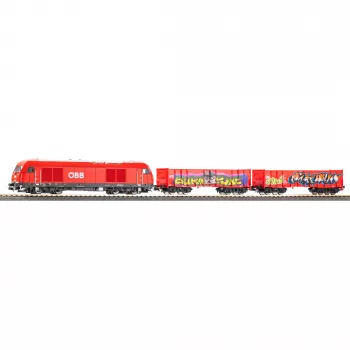 PIKO 57033 H0 Kinder Startset ÖBB Güterzug Rh 2016 mit zwei offenen Eaos-Wagen