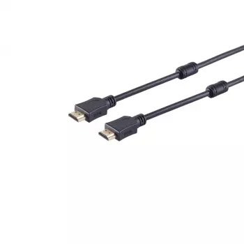S CONN MAXIMUM CONNECTIVITY HDMI-Kabel 15m - HDMI Typ A Stecker zu HDMI Typ A Stecker, vergoldete Kontakte, Ferritkerne, 4K Ultra HD, 3D, HEAC, Schwarz 77478-15-FERRIT