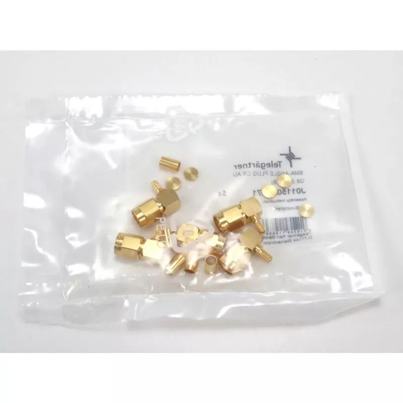 Telegärtner SMA-Winkelstecker Crimp für RG-316, Gold, 5er-Pack (J01150A0071)