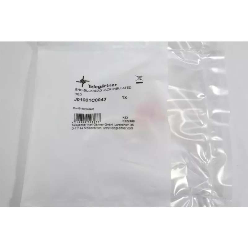 Telegärtner BNC-Einbaubuchse, isoliert 50 Ohm, roter Isolierflansch, Z01 - 1 Stück (J01001C0043)