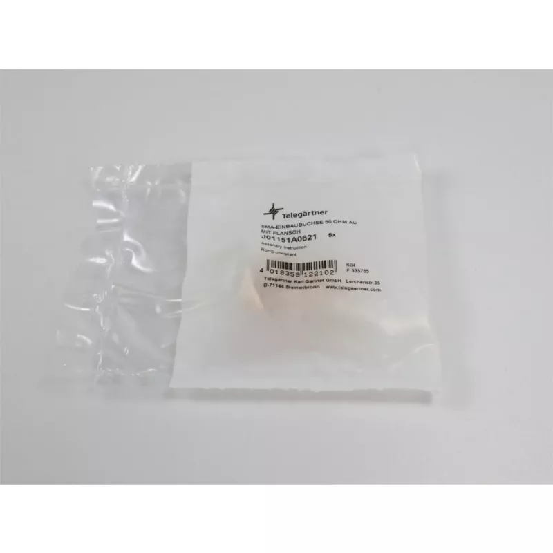 Telegärtner SMA-Einbaukupplung, Flansch, Gold, 50 Ohm, 5er-Pack J01151A0621